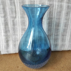 Vaza sticla masiva culoare bleu cu bule