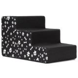 Scara pentru animale de companie, caini sau pisici, 3 trepte, antiderapanta, husa detasabila, inaltime 30 cm, negru cu decor alb Household NewTrend