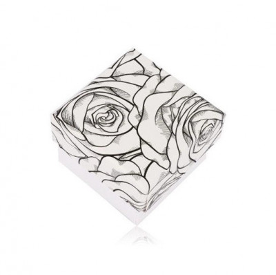 Cutie pentru cercei sau inel, model cu trandafiri negri pe fundal alb foto