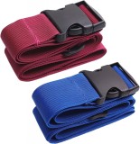 Set de 2 curele pentru bagaje Zyldk, polipropilena/plastic, albastru/visiniu/negru, 5,5 x 188 cm