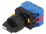 Comutator rotativ 22mm cu 2 contacte normal &icirc;nchise și 2 contacte normal deschise, culoare neagră: Comutator rotativ 22mm cu
