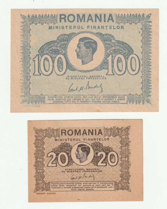 Romania, Set 100 lei 1945 _aUNC + 20 lei 1945_UNC *cod 6