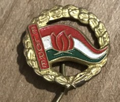 ISGSTR2 Insignă veche comunistă Ungaria &bdquo;Előre - Kiv&aacute;l&oacute; &Uacute;tt&ouml;rő Munk&aacute;&eacute;rt&rdquo; / Pionieri maghiari vintage