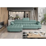 Coltar extensibil SELVA MINI, sezlong stanga, stofa catifelata verde menta - SALVADOR 12, 270x97/173x75/95 cm, lada depozitare