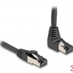 Cablu de retea RJ45 Cat.8.1 S/FTP drept/unghi 90 grade sus 3m Negru, Delock 80396