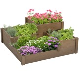 Outsunny grădină &icirc;n trepte cu 4 recipiente pentru plante, rezistentă la intemperii, lemn masiv, 122x122x51 cm, natural | Aosom Romania