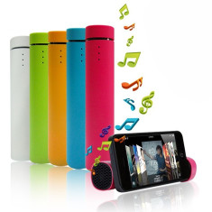 Mini Sistem Audio Portabil 3-in-1, Boxa, PowerBank 1000mAh si Suport Telefon + Cablu USB si Jack, Culoare Alb foto