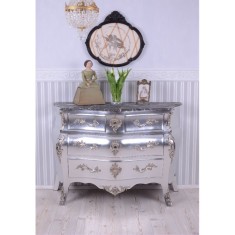 Comoda din lemn masiv argintiu cu blat din marmura neagra CAT804