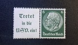 Germania (Deutsches Reich 1933-1934)-Timbru Hindenburg 6Pf Verde + C&acirc;mp Publicitar NSV "Tretet in die NSV. ein!" (MINT / Neștampilată) CLK1
