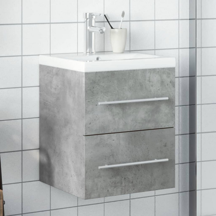 vidaXL Dulap pentru chiuvetă de baie, lavoar &icirc;ncorporat, gri beton