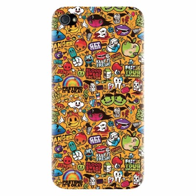 Husa silicon pentru Apple Iphone 4 / 4S, Colorful Sticker Illustrations foto