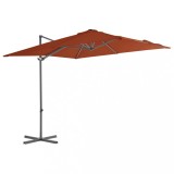 Umbrelă &icirc;n consolă cu st&acirc;lp din oțel, cărămiziu, 250x250 cm, vidaXL