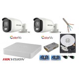 Sistem supraveghere 2 camere 5MP Ultra HD Color VU full time ( color noaptea ), DVR 4 canale, accesorii montaj SafetyGuard Surveillance, HIKVISION