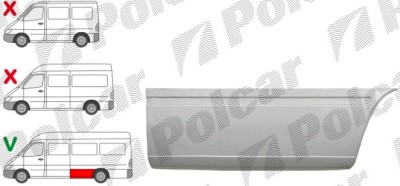 Segment reparatie aripa spate MERCEDES SPRINTER, 01.1995-2006, VW LT II 05.1996-12.2005, partea dreapta, lateral panel: L=2900 mm; metal galvanizat; foto