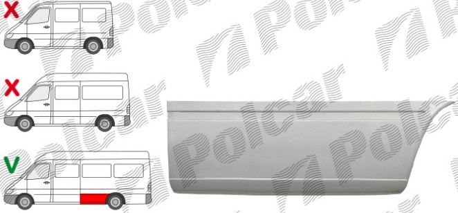 Segment reparatie aripa spate MERCEDES SPRINTER, 01.1995-2006, VW LT II 05.1996-12.2005, partea dreapta, lateral panel: L=2900 mm; metal galvanizat;