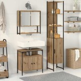 Set de mobilier pentru baie din 3 piese, din stejar artizanal, făcut din lemn prelucrat.