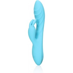 Vibrator Iepuras Ribbed, 10 Moduri Vibratii, Silicon, USB, Albastru, 21 cm