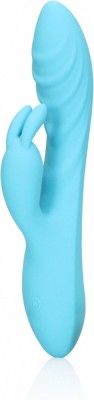 Vibrator Iepuras Ribbed, 10 Moduri Vibratii, Silicon, USB, Albastru, 21 cm foto