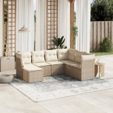 vidaXL Set canapele de grădină, 7 piese, cu perne, bej, poliratan 3263214
