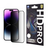Folie de protectie Ecran Privacy Lito HD Pro pentru Apple iPhone 14 Pro Max, Sticla Securizata, Full Glue