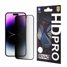 Folie de protectie Ecran Privacy Lito HD Pro pentru Apple iPhone 14 Pro Max, Sticla Securizata, Full Glue