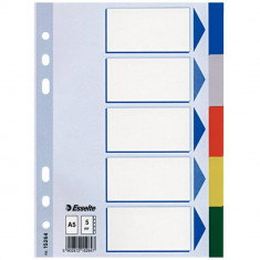 Index A5 Esselte, Plastic, cu 5 Separatoare Colorate, Index cu Separatoare Colorate, Index cu 5 Separatoare Colorate, Index de Plastic cu Separatoare,