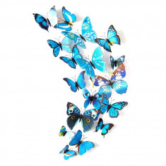 Fluturi 3D cu magnet, decoratiuni casa sau evenimente, set 12 bucati, albastru foto
