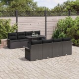 VidaXL Set de canapele de 9 piese pentru grădină , cu perne, din rattan poliester negru.