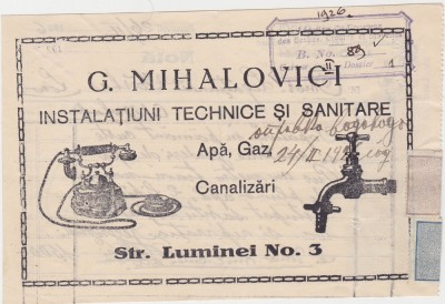 G. Mihailovici Instalatiuni technice si sanitare Bucuresti Luminei No. 3 1926 foto