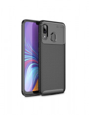 Husa design unic fibre de carbon, Samsung A30 / A20, neagra, material moale tpu, antizgarieturi foto