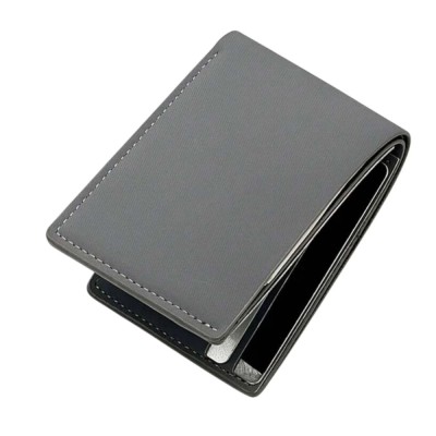 Mini Portofel compact pentru Barbati, ultra-subtire, casual, piele PU, Gri foto