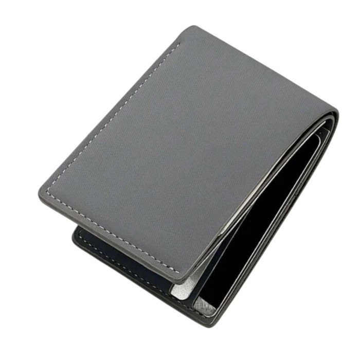 Mini Portofel compact pentru Barbati, ultra-subtire, casual, piele PU, Gri