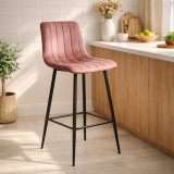 Scaun de bar Artool Pozza catifea roz picioare metal negru 43x35x104 cm pentru bucatarie moderna insula