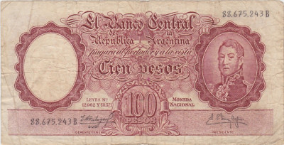 ARGENTINA 100 PESOS ND(1957) F foto