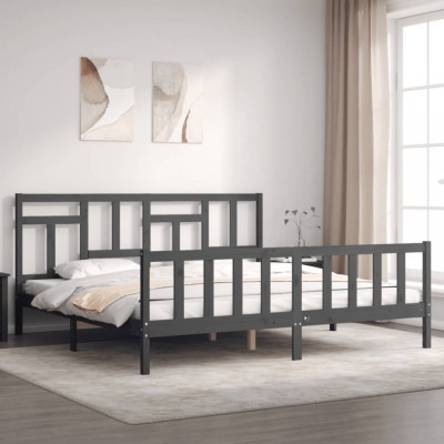 vidaXL Cadru pat cu tăblie 200x200 cm, gri, lemn masiv foto