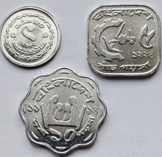 Set 3 monede 1, 5, 10 Poisha 1974 -1994 Bangladesh, unc