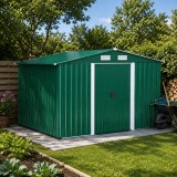 Casuta/magazie/sopron de gradina pentru depozitare unelte, cu structura baza inclusa, otel si PP, verde, 258x206x178 cm