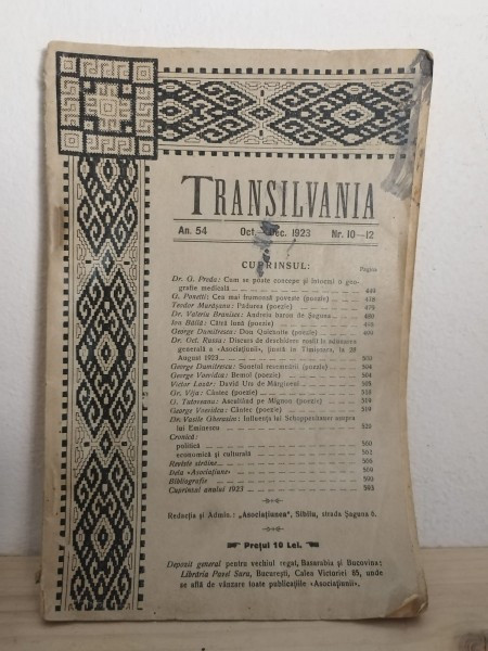 Transilvania An 54 Oct.-Dec. 1923 Nr. 10-12