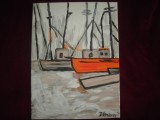 TABLOU PE PANZA CU SASIU NOU 30 X 40 CM BARCI LA TARM