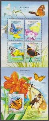 DB1 Sao Tome Fluturi Timbre Parfumate MS + SS MNH foto