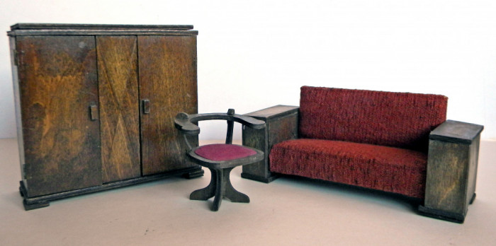 Set mobilier TEKNO din lemn jucarii pentru papusi, miniaturi de lux vintage 1960