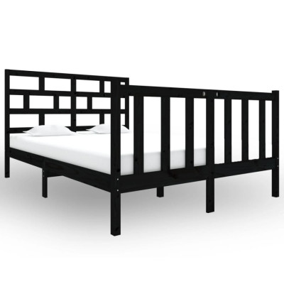 Cadru de pat Small Double 4FT, negru, 120x190 cm, lemn masiv foto