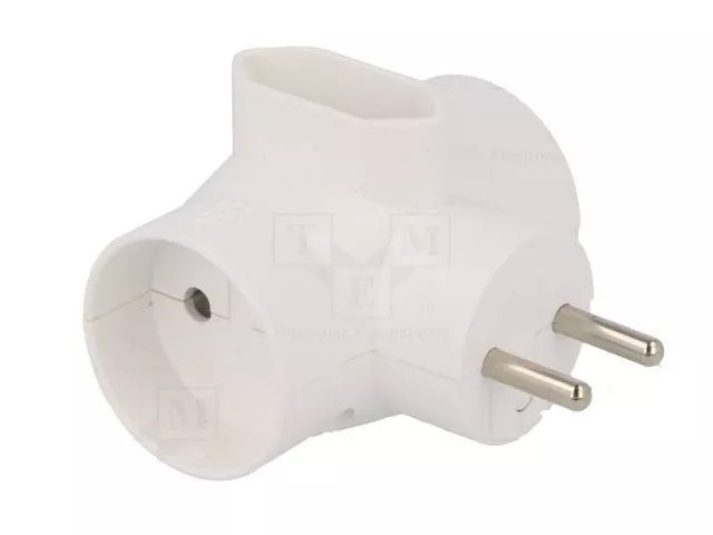 R-20 Conector AC supply splitter Layout 2P Type round flat white TIMEX-ELEKTRO