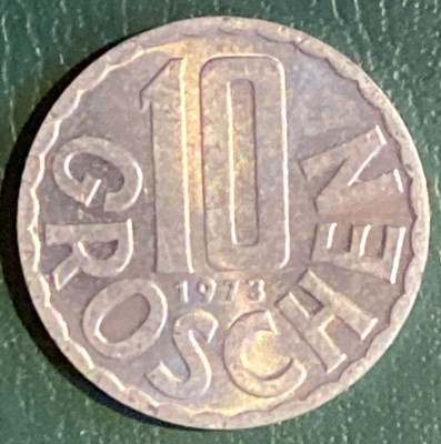 MONEDA AUSTRIA 10 GROSCHEN 1973 / ALUMINIU/ 19,8mm. si 1,1 grame / p foto