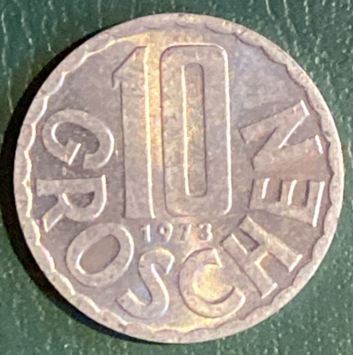 MONEDA AUSTRIA 10 GROSCHEN 1973 / ALUMINIU/ 19,8mm. si 1,1 grame / p