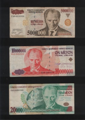 Set Turcia 5000000+10000000+20000000 lire circulate foto