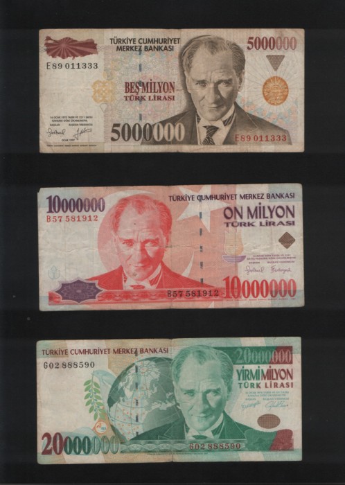 Set Turcia 5000000+10000000+20000000 lire circulate