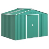 Outsunny Șopron pentru Unelte cu Acoperiș &Icirc;nclinat și Uși Glisante Duble, 277x195x192 cm, Verde &Icirc;nchis | Aosom Romania