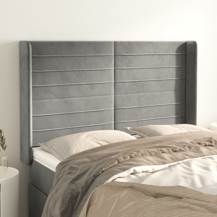 vidaXL Tăblie de pat cu aripioare gri deschis 147x16x118/128cm catifea 3119768