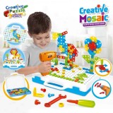 Joc mozaic puzzle cu bormasina electrica de jucarie , Creativ de constructie
